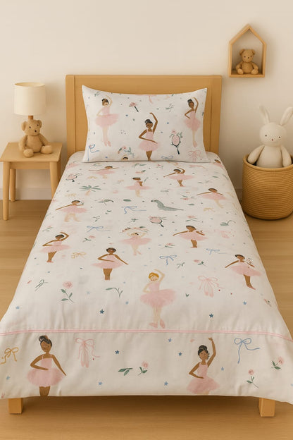 Pink Ballerina Dreams – Single premium Cotton Bedsheet (With Pink Piping Magzi)