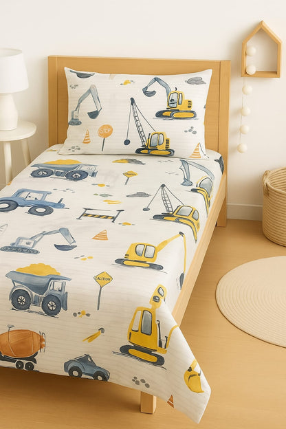 TinyTrendz “Under Construction” 3-Piece Duvet premium Cotton Satin Bedding Set