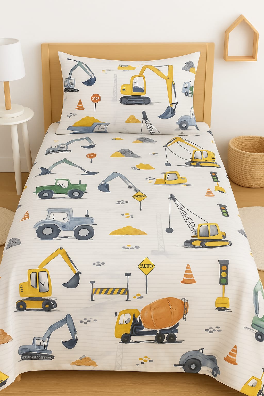 TinyTrendz “Under Construction” 3-Piece Duvet premium Cotton Satin Bedding Set