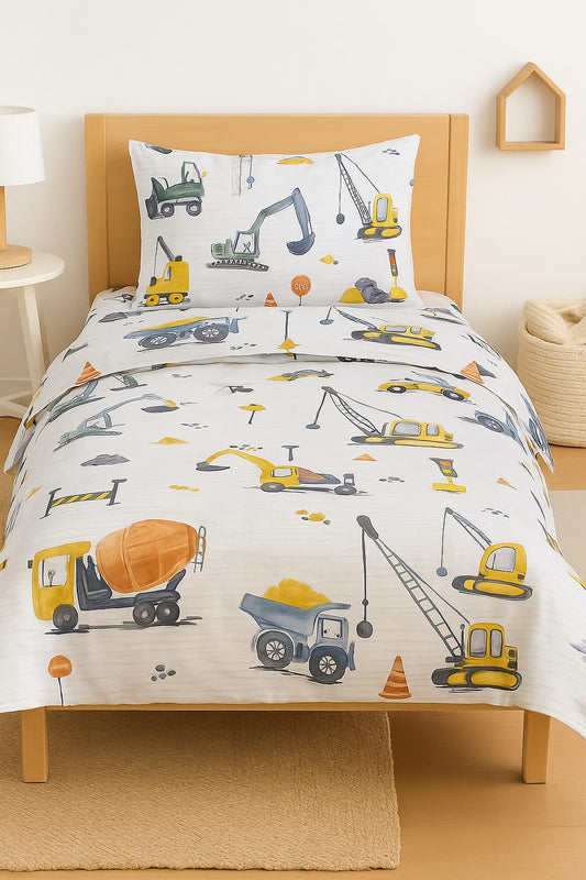 TinyTrendz “Under Construction” 3-Piece Duvet premium Cotton Satin Bedding Set