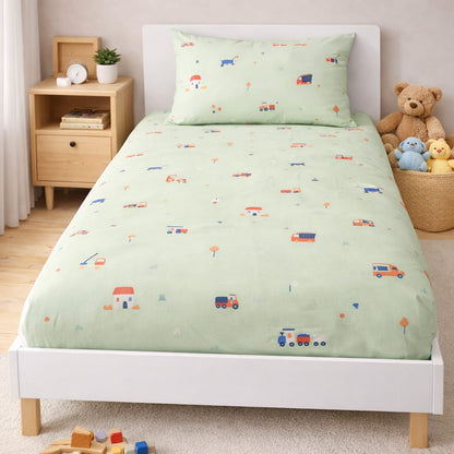 TinyTrendz Little Wheels Pistachio Bedsheet Set