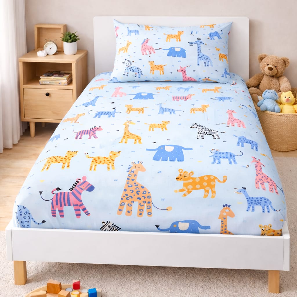 Kids Safari Doodles Bedsheet Set – Single Bed