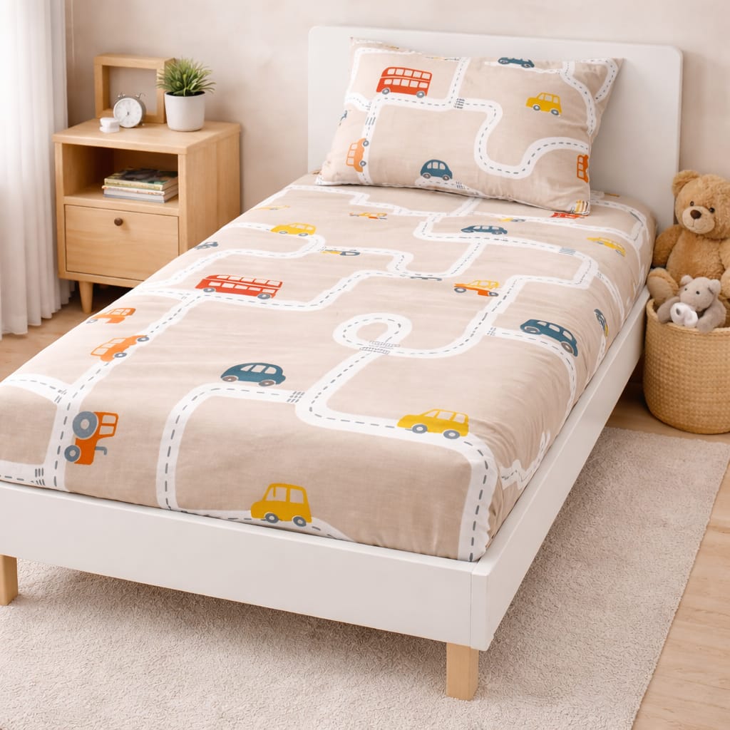 Kids Road Adventure Bedsheet Set – Single Bed
