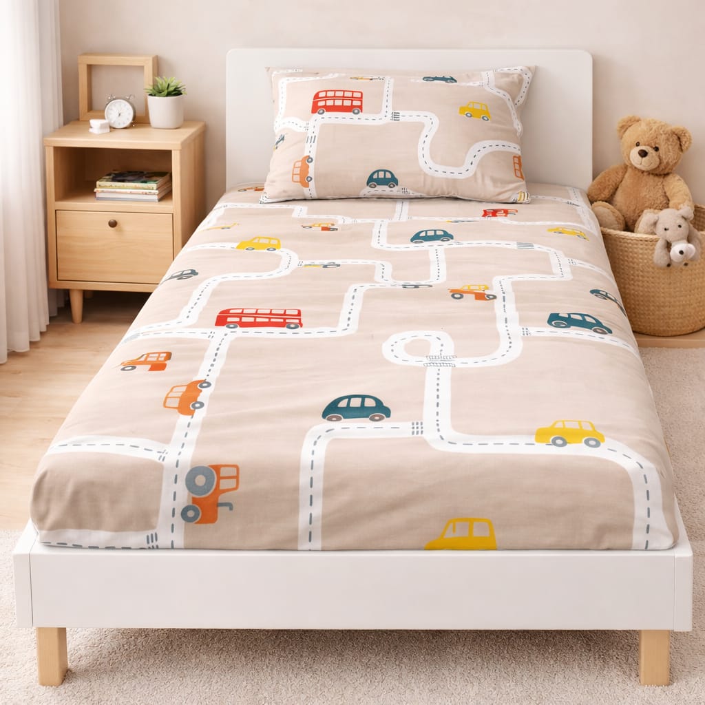 Kids Road Adventure Bedsheet Set – Single Bed