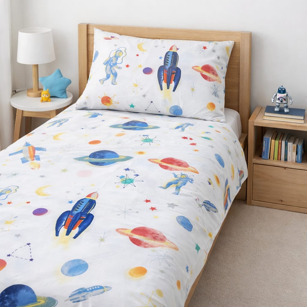 Kids Space adventure theme Bedsheet Set – Single Bed