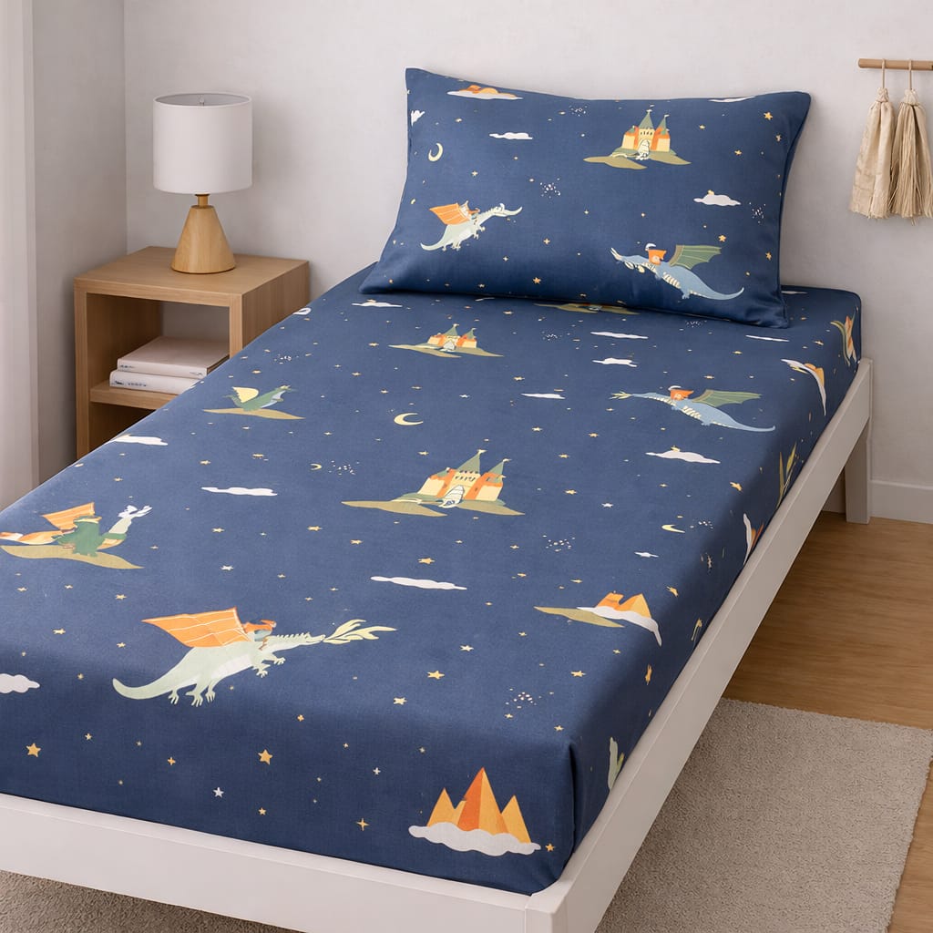 Midnight Dragon Fantasy Kids Single Bedsheet Set
