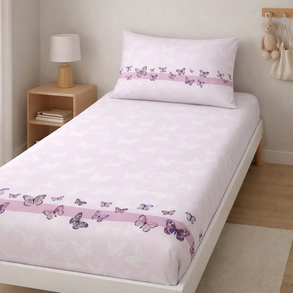 Blush Butterfly Dreams – Kids Single Bedsheet Set