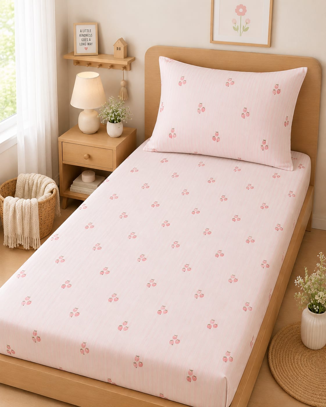 Sweet Strawberry Bliss Single Bedsheet Set