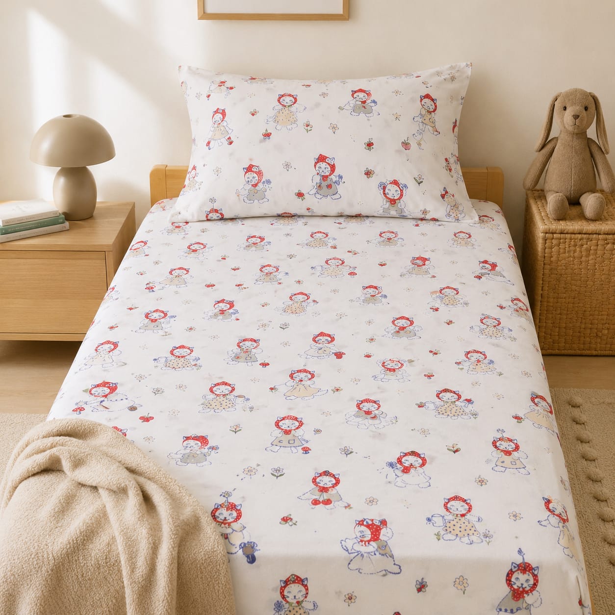 Little Red Kitty Garden Fitted Bedsheet