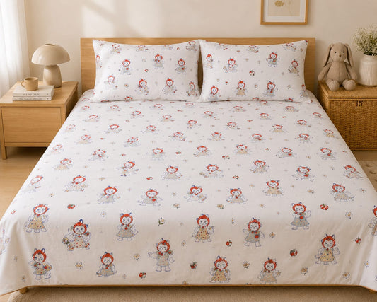 Little Red Kitty Garden Double Bedsheet Set