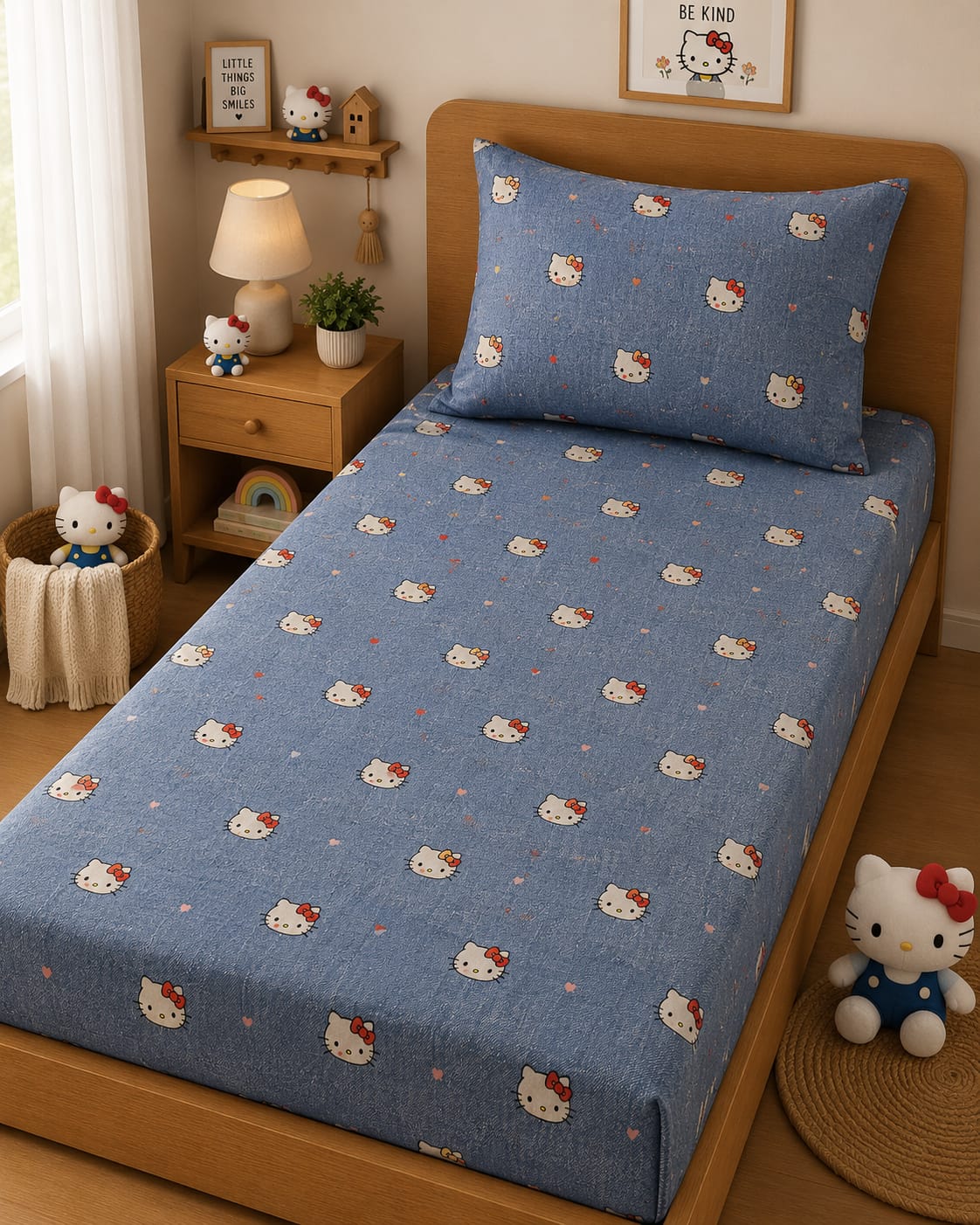 Kitty Denim Dream Single Fitted bedsheet set