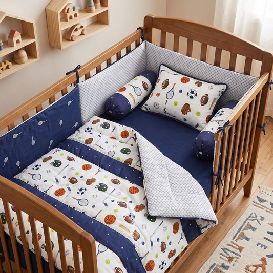 "Little All-Star" 6-Piece Sports Theme Baby Cot Set
