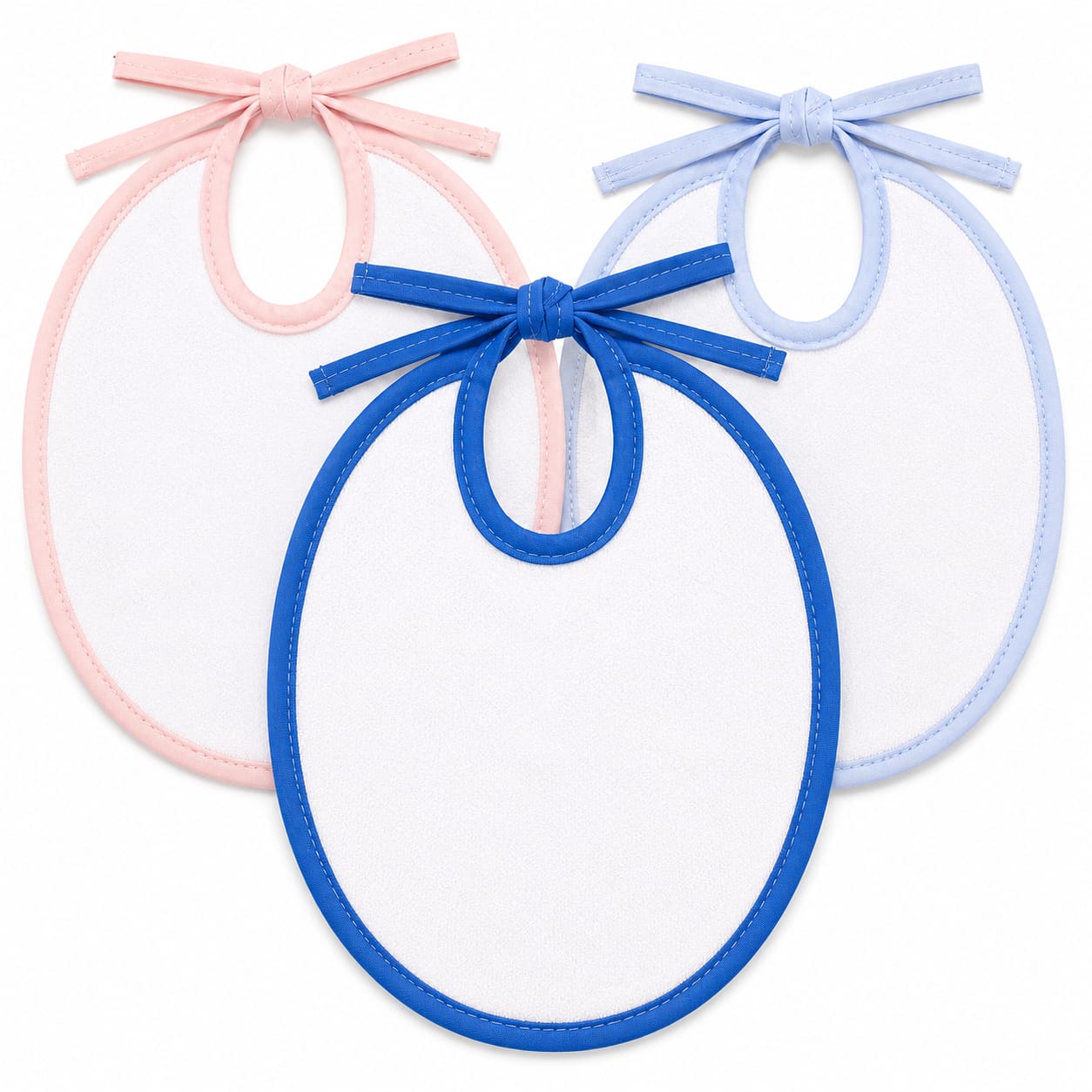 Royal Blue, Baby Blue & Pink Baby Feeding Bibs – Pack of 3 Soft Terry Cotton Waterproof Bib Set Large