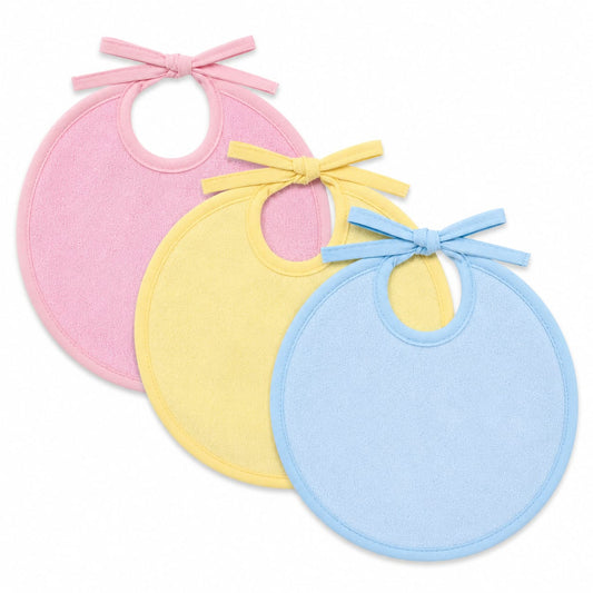 3-Pack Waterproof Baby Bib Set – Soft Terry Cotton Bibs with Waterproof Protective Backing (Pink, Baby Blue & Baby Yellow) Medium