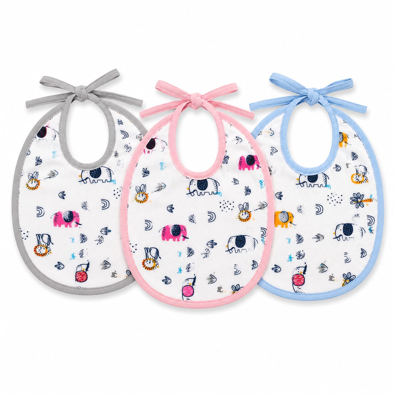 3-Pack Waterproof Baby Bib Set – Soft Terry Cotton Feeding Bibs with Waterproof Backing (Large)