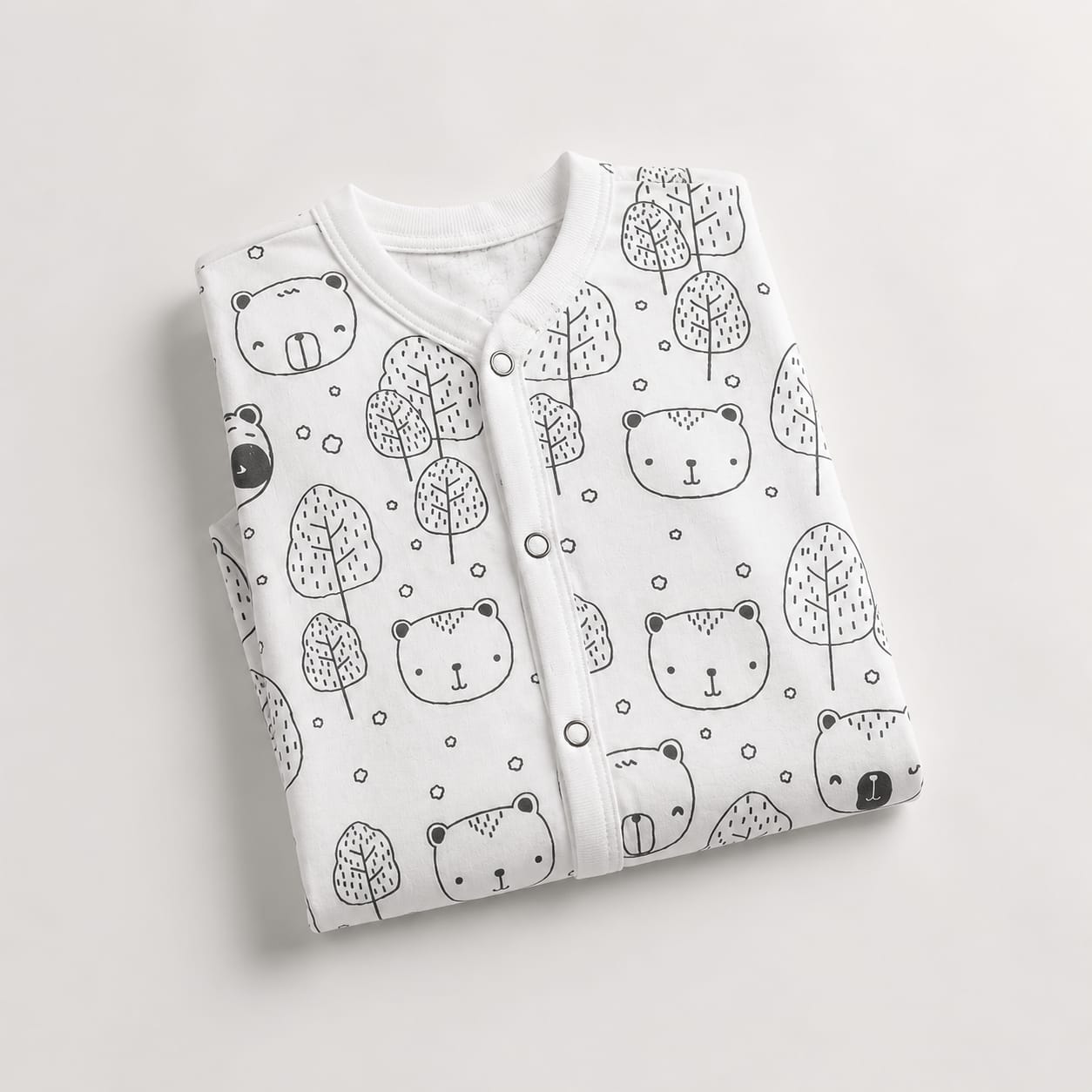 Forest Bear Baby Bodysuit– White