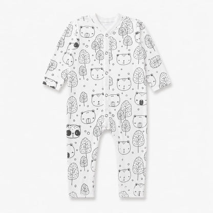 Forest Bear Baby Bodysuit– White