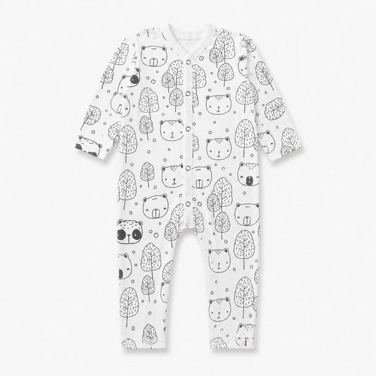 Forest Bear Baby Bodysuit– White