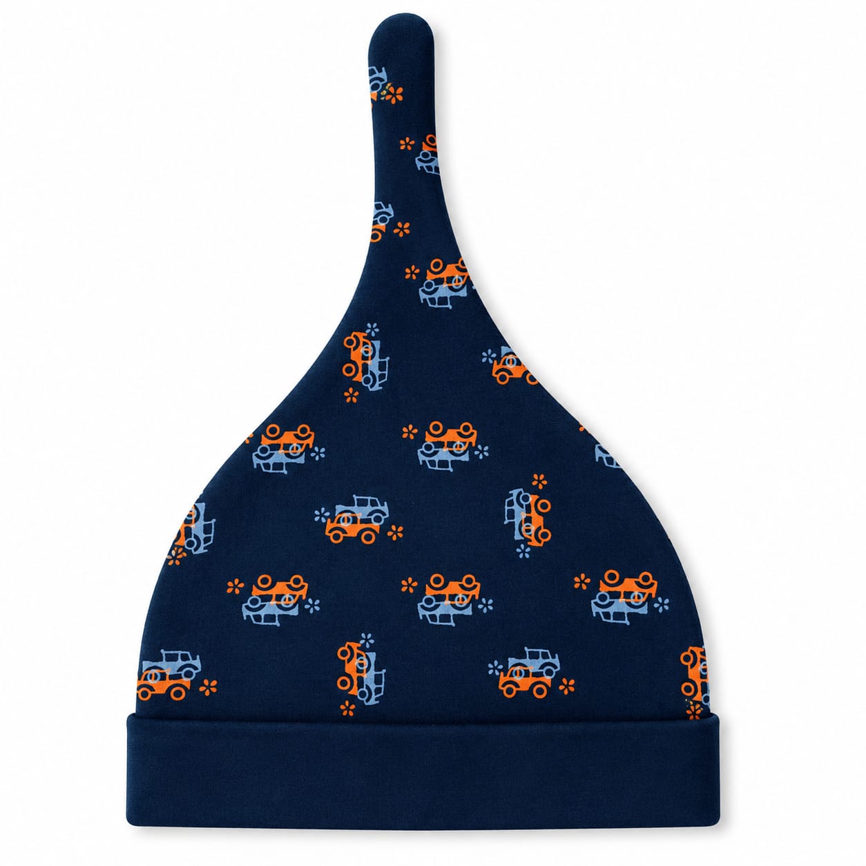 Little Wheels Navy Newborn Knot Hat