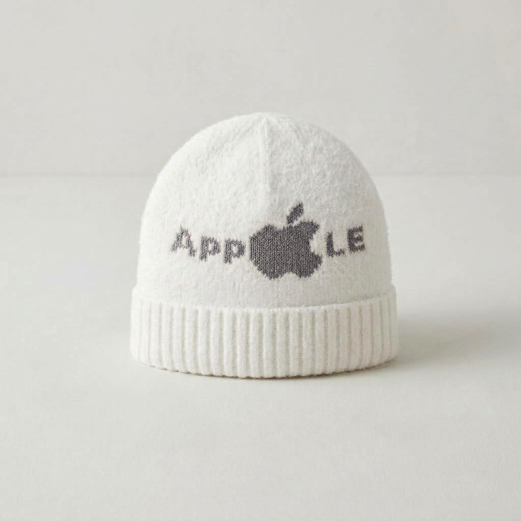 Fluffy Fuzzy Apple Graphic Knit Beanie (Gray)