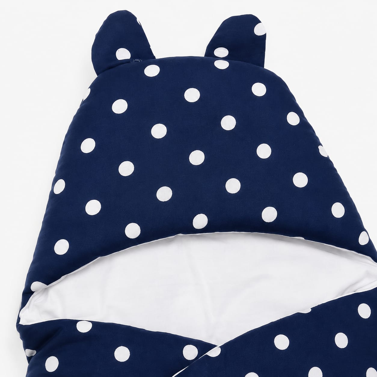 Navy Polka Dot Baby Swaddle Wrapper with Bear Ears