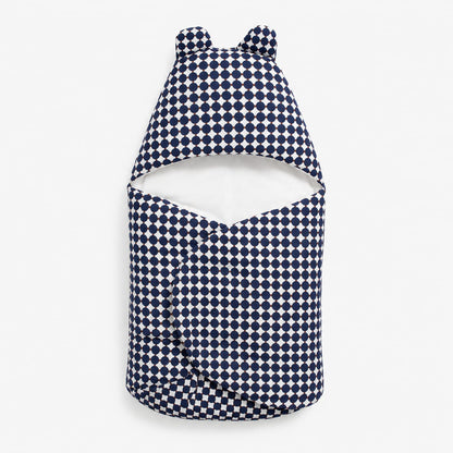 Navy Dot Baby Swaddle Wrap with Bear Ears