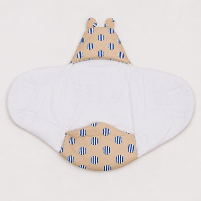 Beige Stripe Dot Baby Swaddle Wrapper with Bear Ears