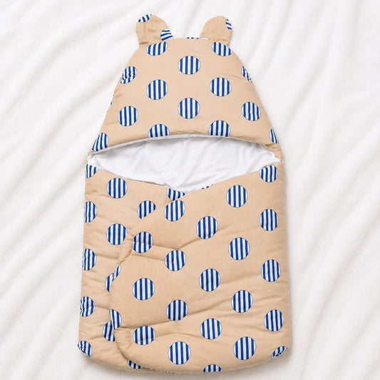 Beige Stripe Dot Baby Swaddle Wrapper with Bear Ears