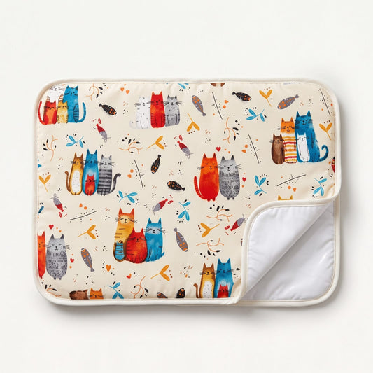 Whimsical Cats Kids' 2-in-1 Changing Mat & Bath Mat (Large)