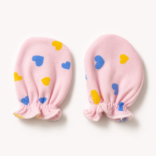 Sweet Hearts Newborn Mittens – Soft Cotton Scratch Mitts (Pink)