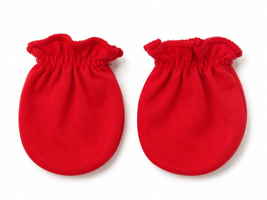 Classic Red Newborn Scratch Mittens – Soft Cotton Baby Gloves