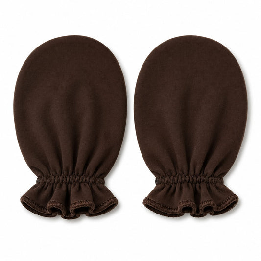 Chocolate Brown Newborn Scratch Mittens – Soft Cotton Baby Gloves