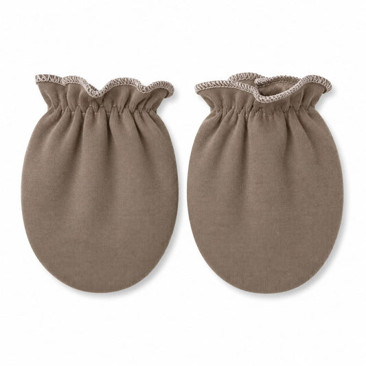Taupe Beige Newborn Scratch Mittens – Soft Cotton Baby Gloves