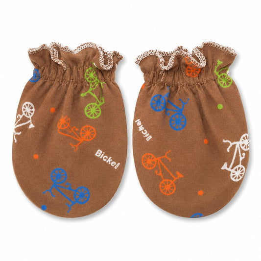 Vintage Bicycle Newborn Baby Mittens – Cocoa Brown