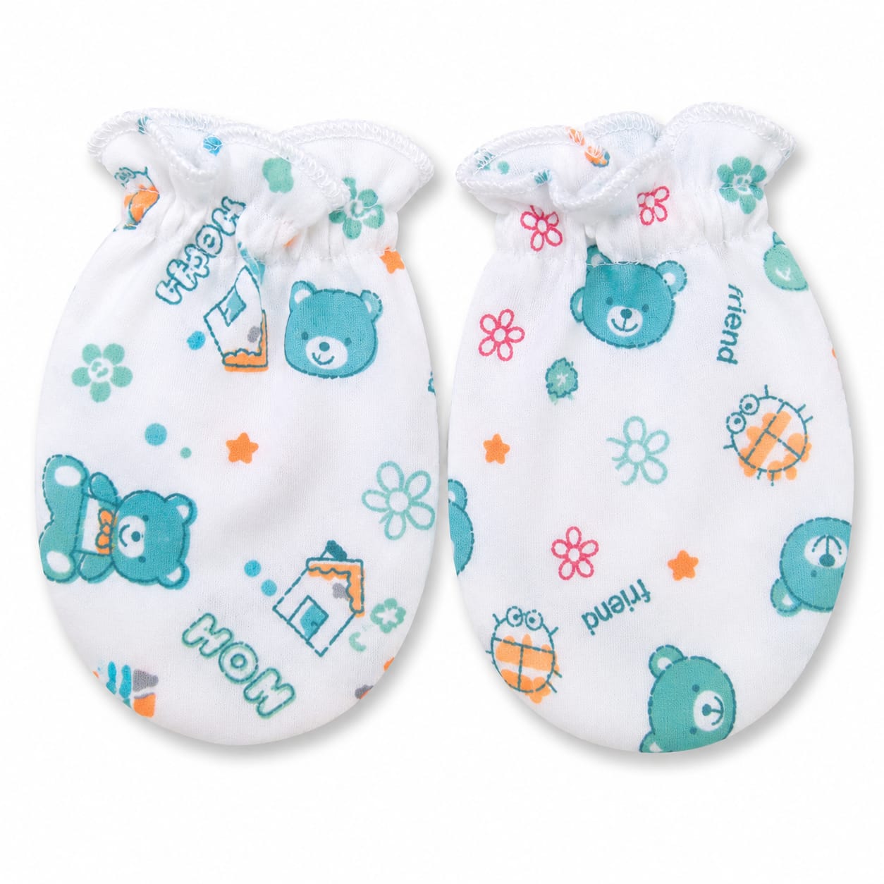 Mint Teddy Friends Newborn Baby Mittens