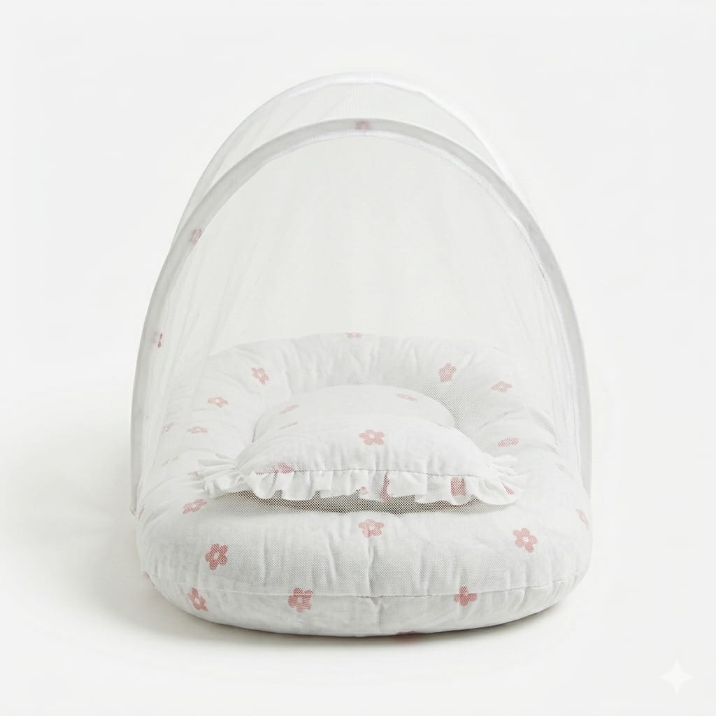 Floral Print Portable Baby Nest with Integrated Mosquito Net