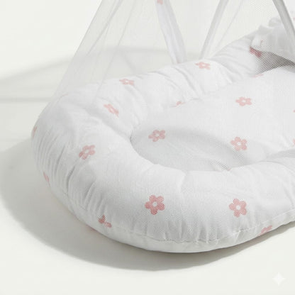 Floral Print Portable Baby Nest with Integrated Mosquito Net