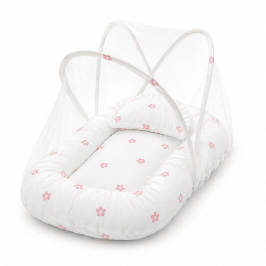 Floral Print Portable Baby Nest with Integrated Mosquito Net