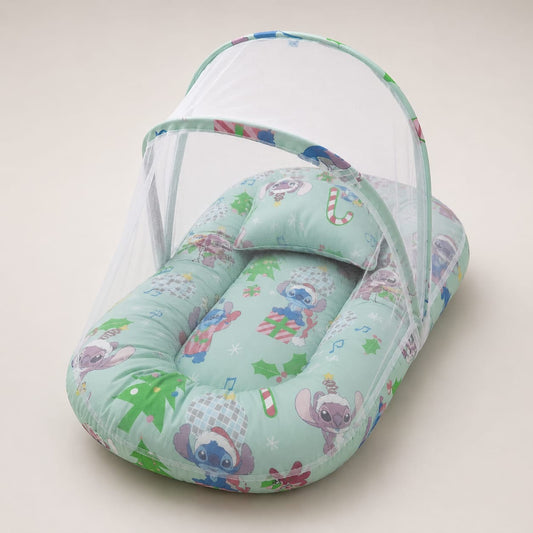 Mint Holiday Baby Nest with Mosquito Net – Cozy Infant Lounger