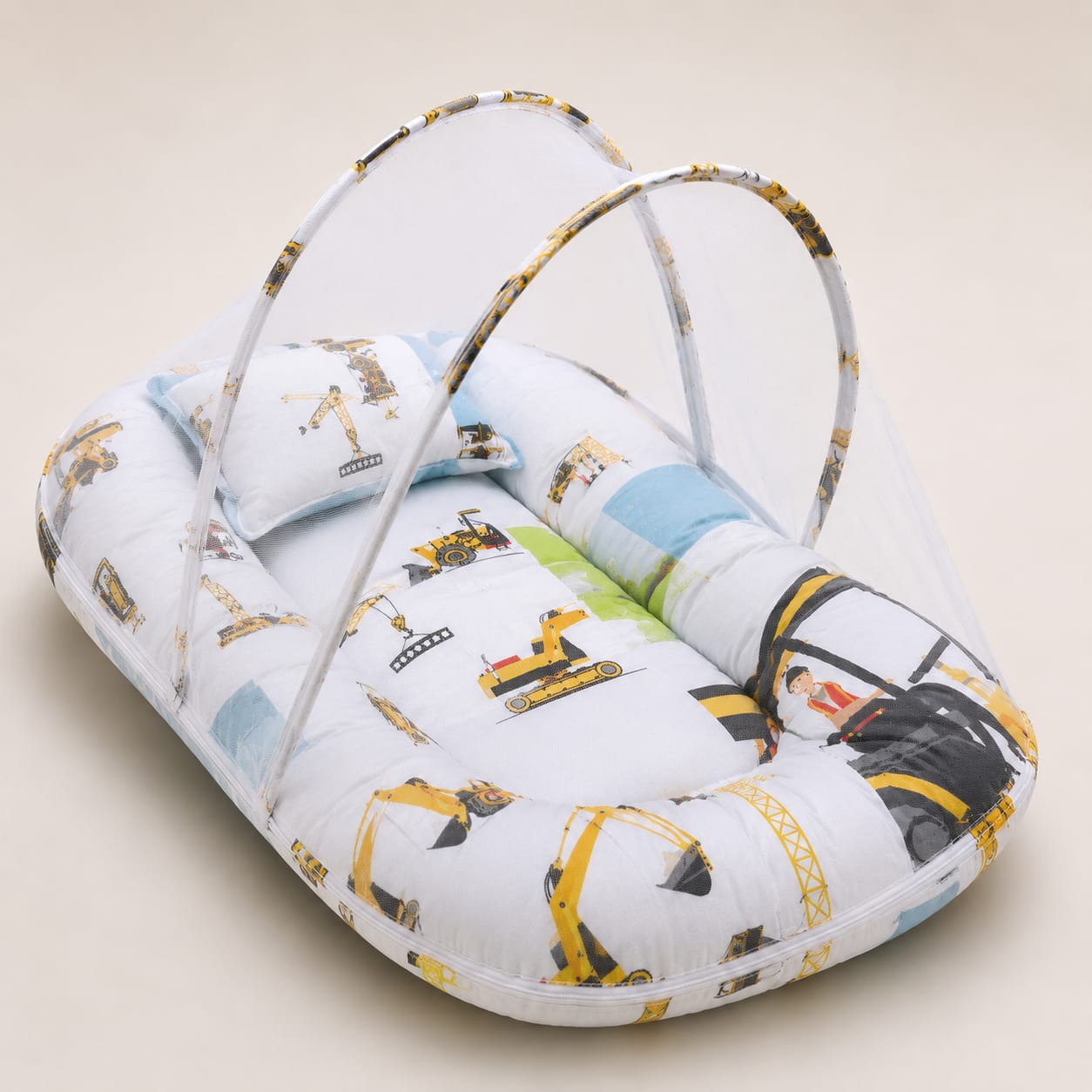 Construction Adventure Baby Nest with Mosquito Net – Baby Lounger Bed