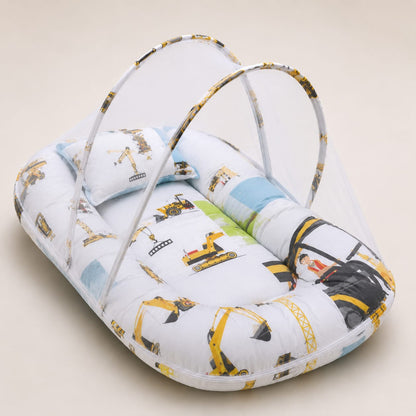Construction Adventure Baby Nest with Mosquito Net – Baby Lounger Bed