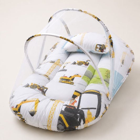 Construction Adventure Baby Nest with Mosquito Net – Baby Lounger Bed