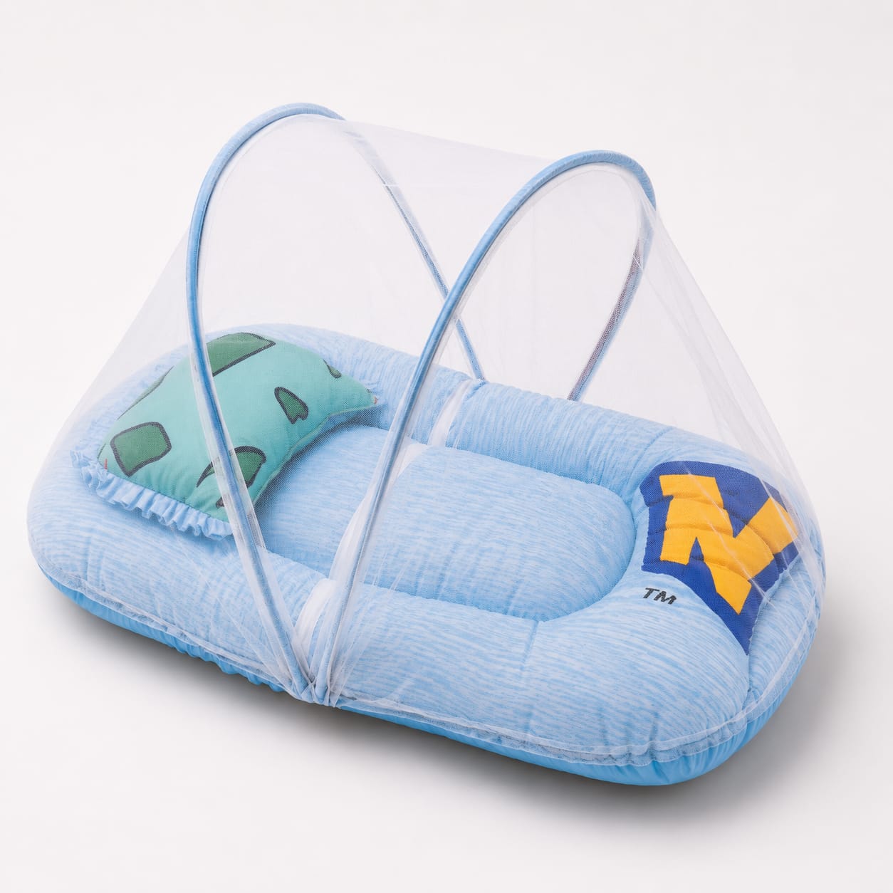 Sky Blue Baby Nest with Mosquito Net – Soft Infant Lounger