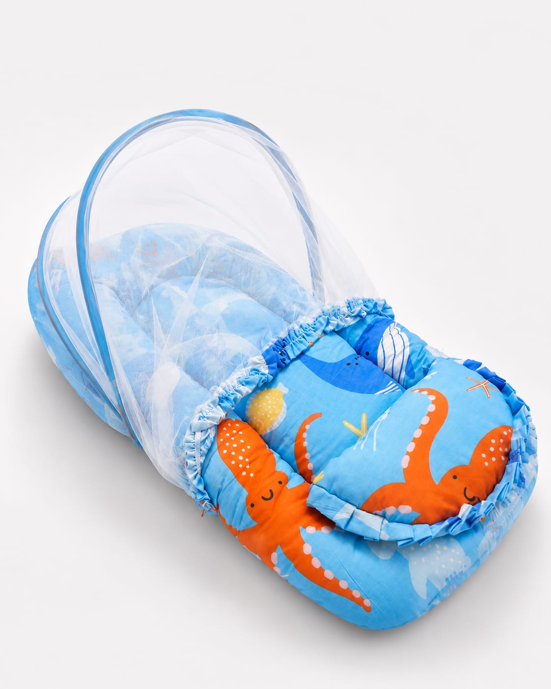 Ocean Dreams Baby Nest with Mosquito Net – Blue Sea Theme