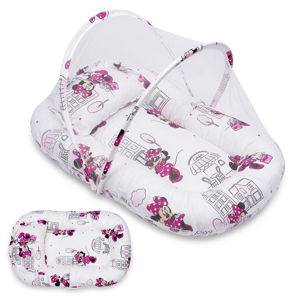 Minnie Baby Nest with Mosquito Net – Portable Newborn Lounger