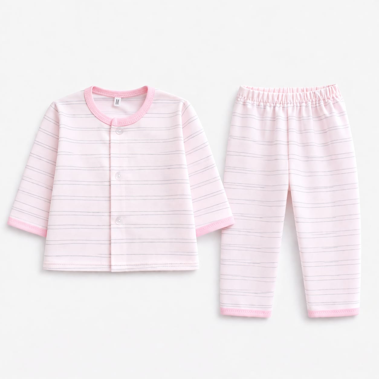 Soft Baby Pink Stripe Newborn Sleepwear Set (2-Piece)