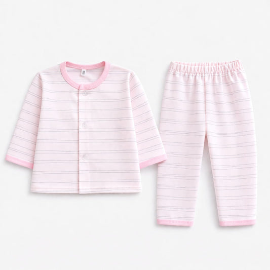 Soft Baby Pink Stripe Newborn Sleepwear Set (2-Piece)