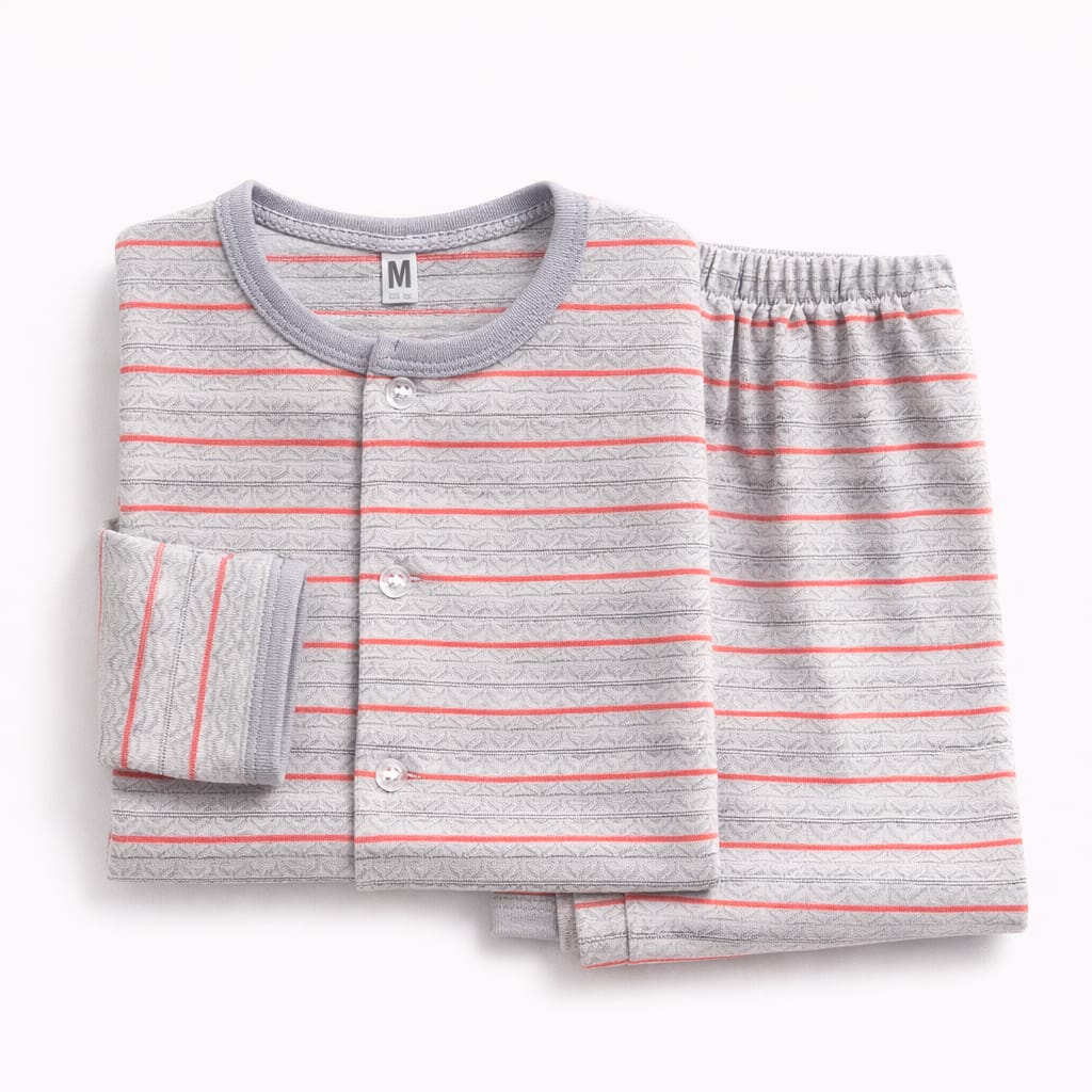 Grey & Coral Stripe Newborn Sleepwear Set (2-Piece)