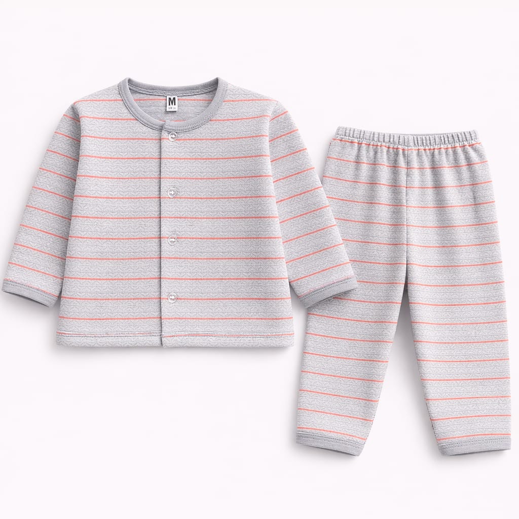 Grey & Coral Stripe Newborn Sleepwear Set (2-Piece)