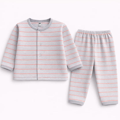 Grey & Coral Stripe Newborn Sleepwear Set (2-Piece)